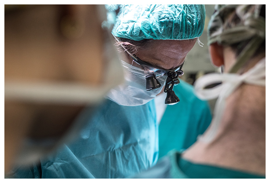 Doctor conducting eye surgery for glaucoma