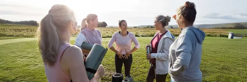 UCHealth Today what is pelvic floor therapy. Group of women outdoors after yoga.