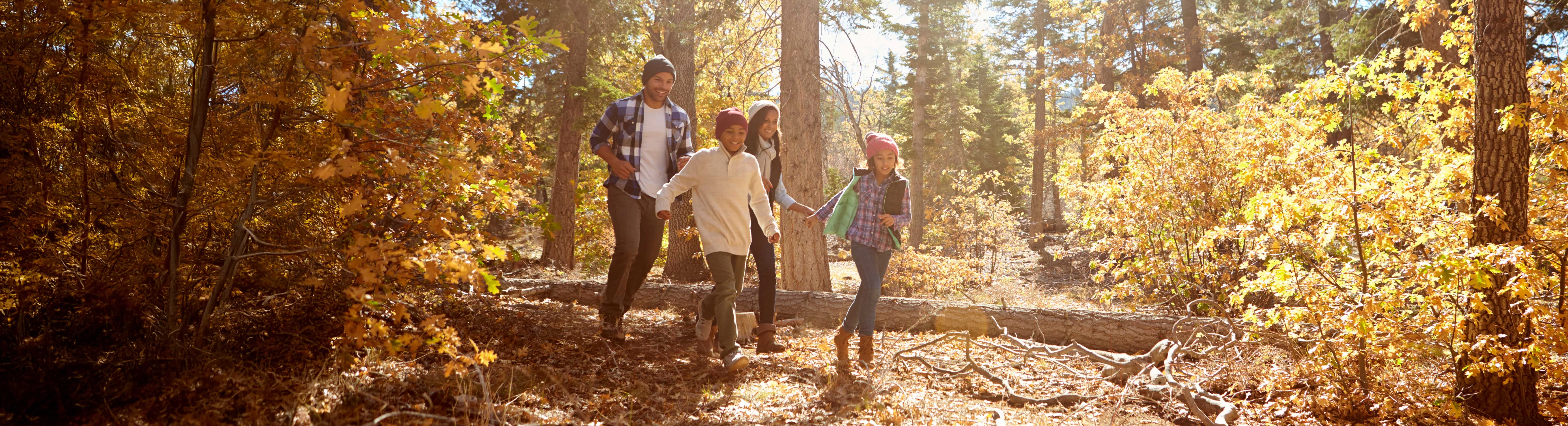 Familia de UCHealth Community Health caminando por el bosque.