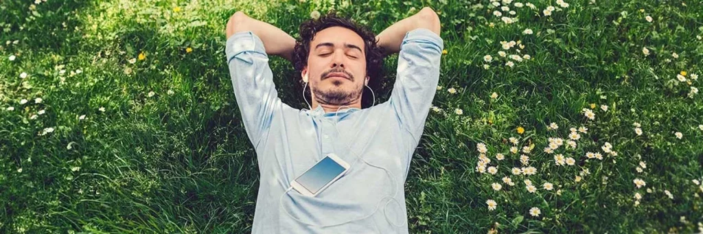 UChealth man meditating in the grass