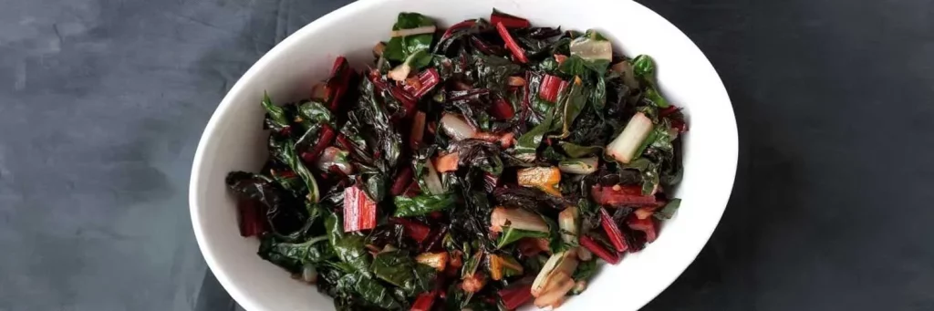 UCHealth bowl of swiss chard on kitchen counter
