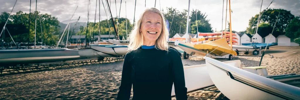 UCHealth heart transplants woman at lake with kayaks and boats