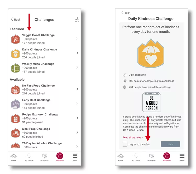 Choose from a list of wellness challenges in the UCHealth app