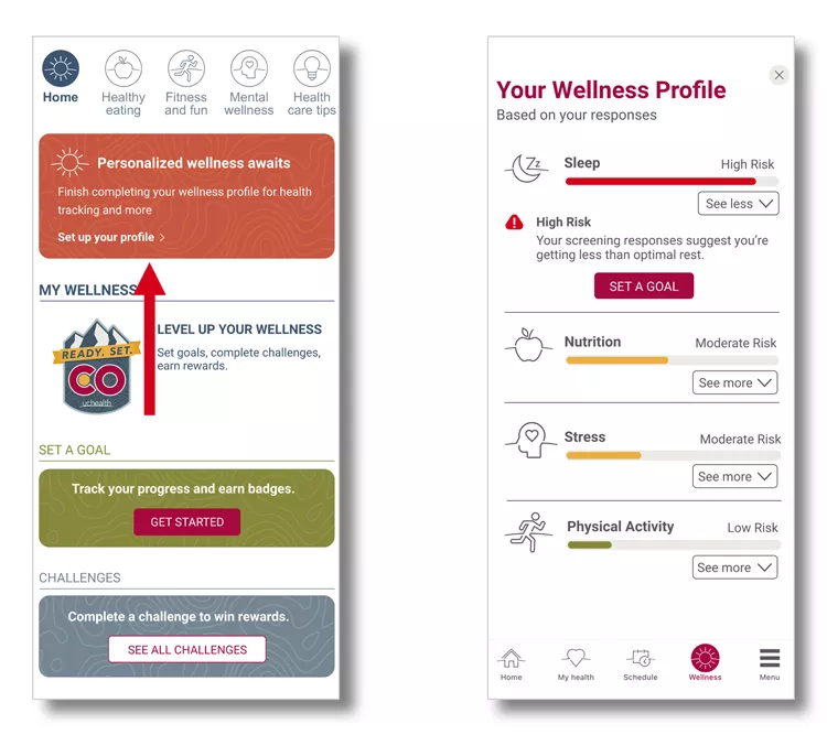 See recommendations for personal wellness goals on the UCHealth app