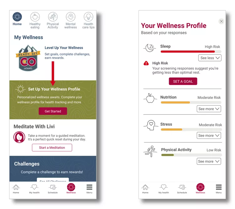 See recommendations for personal wellness goals on the UCHealth app
