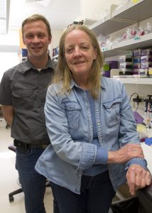 Thomas Delong and Katie Haskins in their lab in the Barbara Davis Center for Childhood Diabetes.