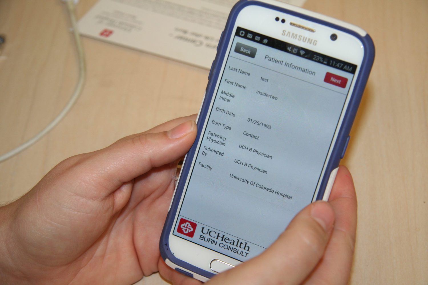 Patient information on app