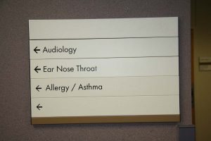 A sign in a hospital.