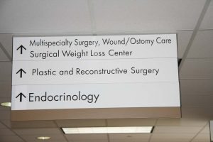 A sign in a hospital.