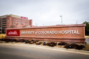 This is a photo of a UCHealth University of Colorado Hospital sign.