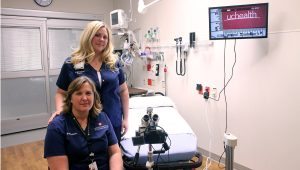 Two nurses show a special exam room at UCHealth Poudre Valley Hospital that is designed for sexual assualt survivors.