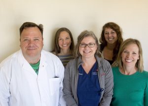 Some of the key members of the UCHealth University of Colorado Hospital Promise Clinic team. From left, Stephen Scott, MD; Cate Campisi, PMHNP-BC; Kristina Shillingford, RN; Christine McDunn, PhD, and Bethany Ashby, PsyD.