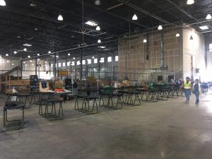 A view of a Texas hangar where emergency workers have gathered to help afte rHurricane Harvey.
