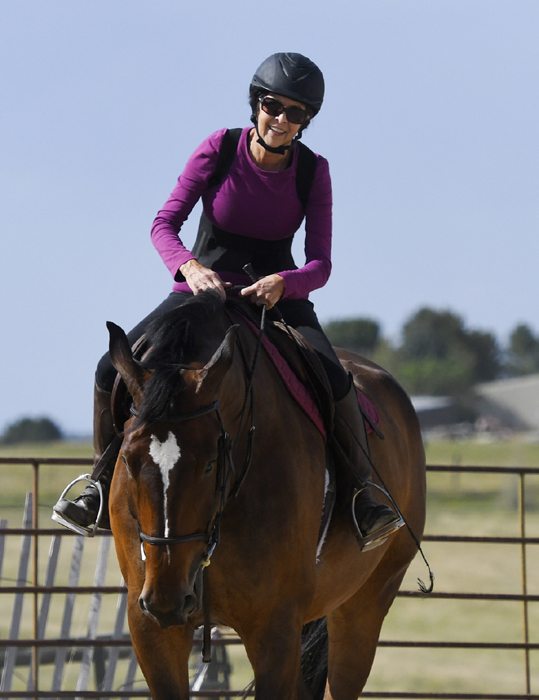 Vera Pacca is doing well after her liver transplant. Here, she rides her daughter's horse, Henry, after not having ridden for a few years.