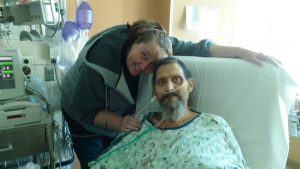 Shaun Ott, with wife Janet, on Oct. 17 in his room in the CTICU at UCHealth University of Colorado Hospital.