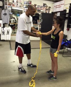 Danielle working out with her boxing trainer.