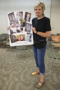 Sherry Bockelmann with her own collage, which highlights activities she couldnt have done before.
