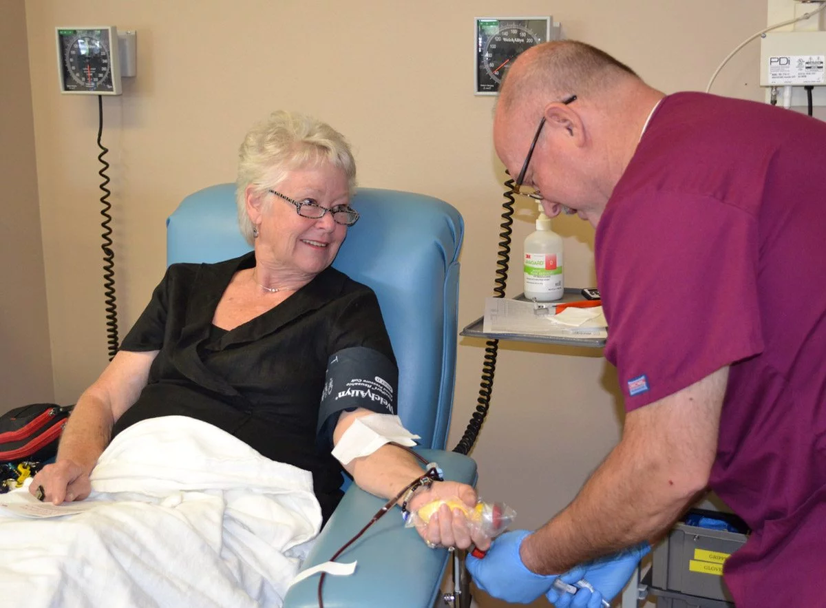 Babs Finkle makes a donation in 2016. Seasonal lull impacts local blood supplies.