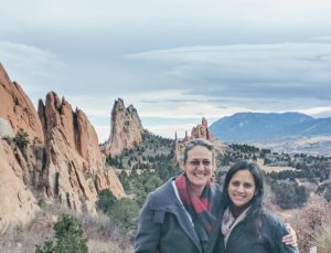 Ali and her wife, Aida, pose with rocks at Garden of the Gods in their new home, Colorado Springs.