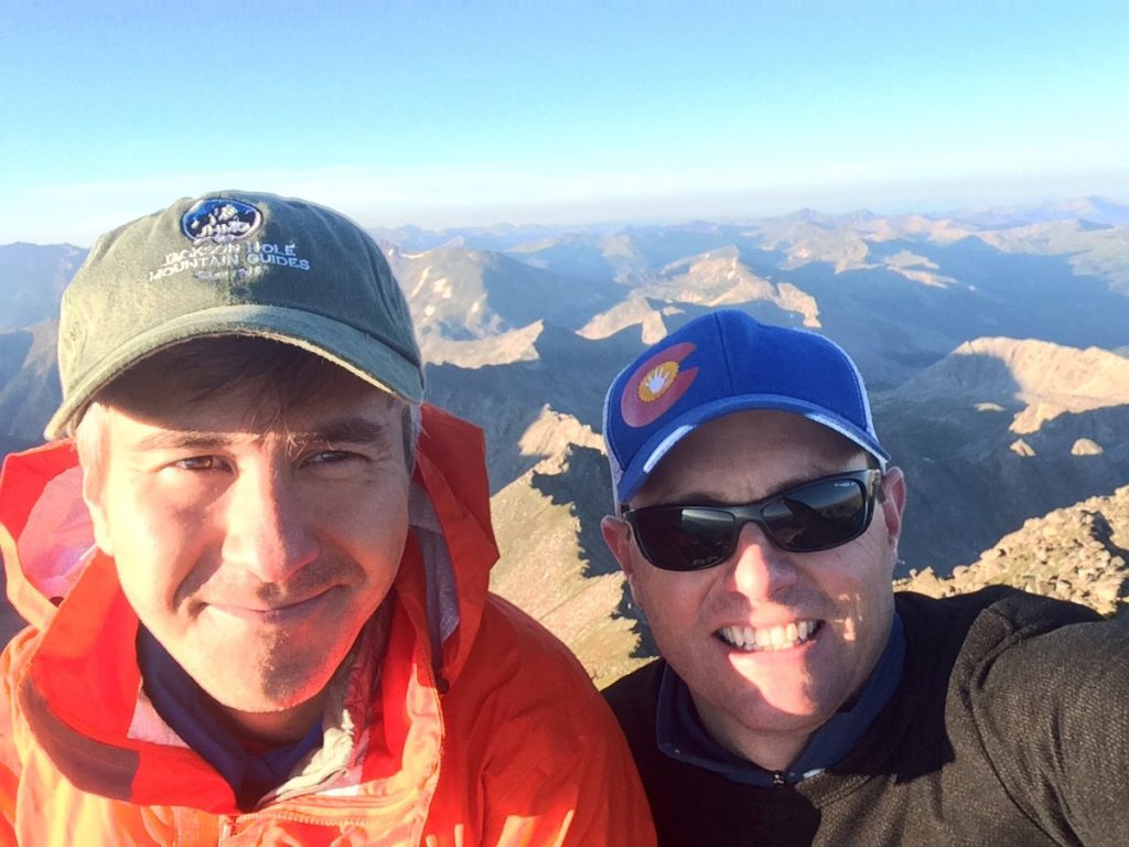 Dr. David Kuwayama helped mount a resuce in Australia for his friend and colleague, Dr. Rob Meguid. Here the two pose for a photo on the summit of Blanca Peak, one of Colorado's 14ers.