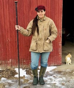 Kay Schrock holds a digger bar