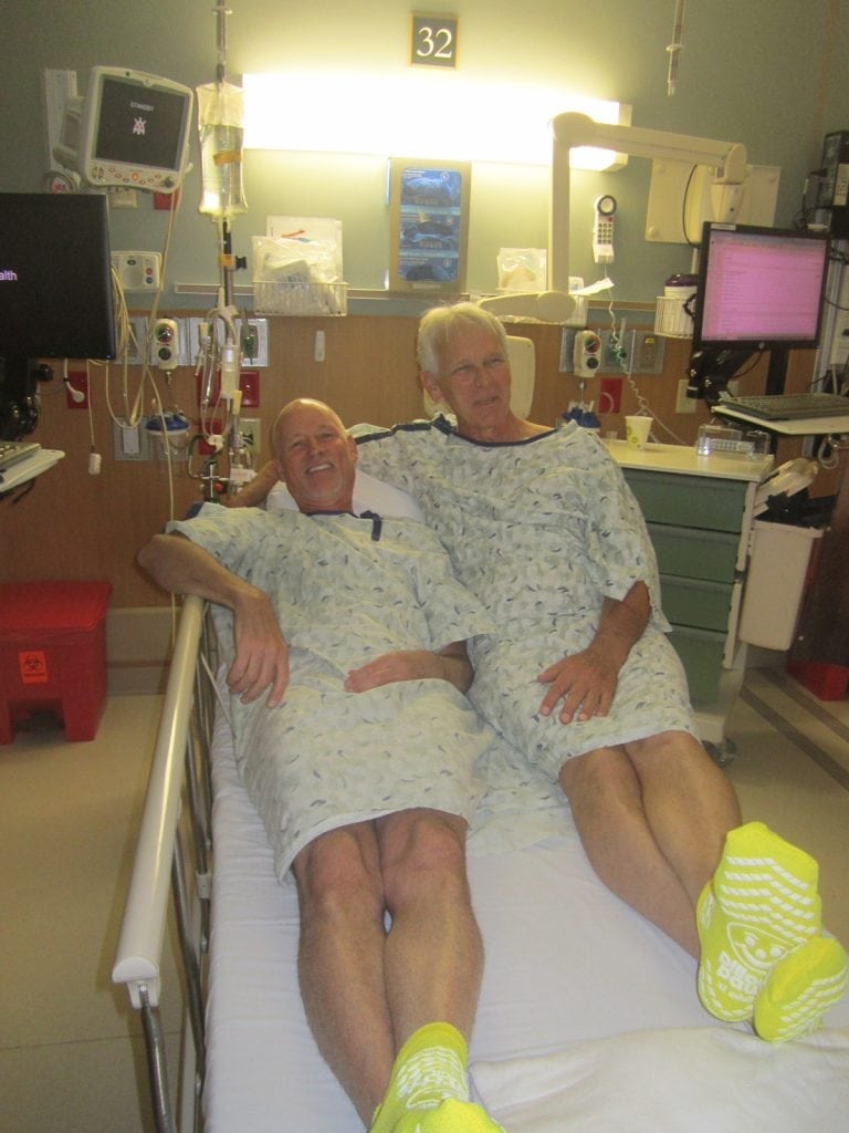 Scott La Point and Jim Eastman pose together in the hospital before their kidney transplant. Photo courtesy of Scott La Point.