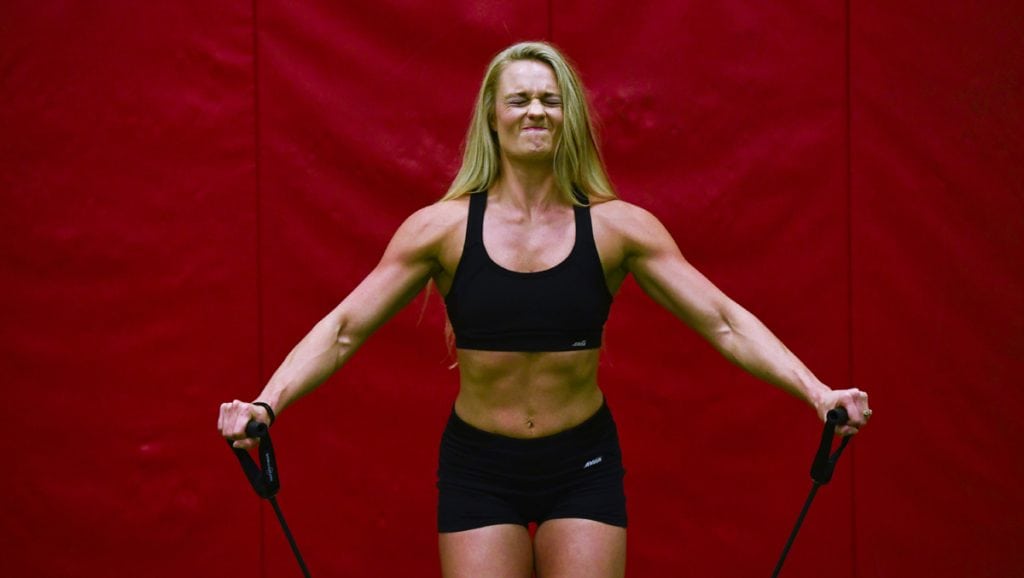 Cassandra Witt works out in a gym