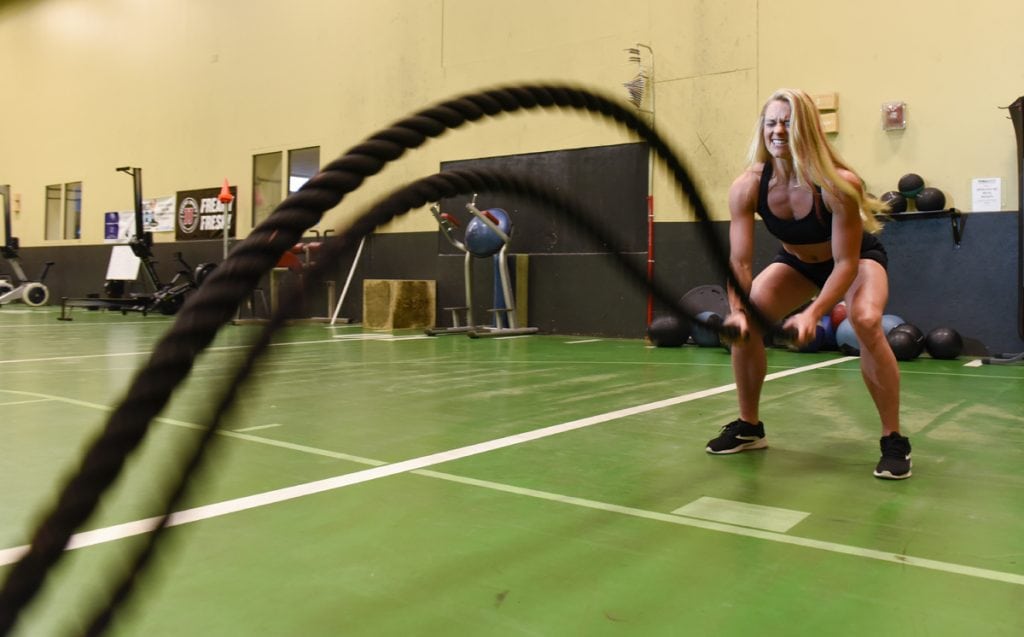 Cassandra Witt works with ropes in the gym