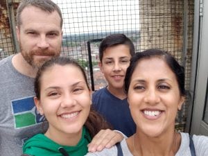 James Morales with his family at the top of the York Minsters Central Tower in England.