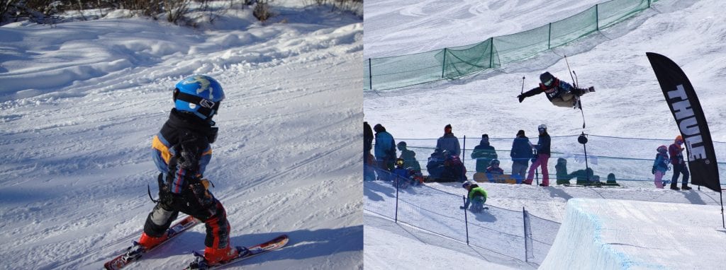 Cael McCarthy is showing skiing in these photos.