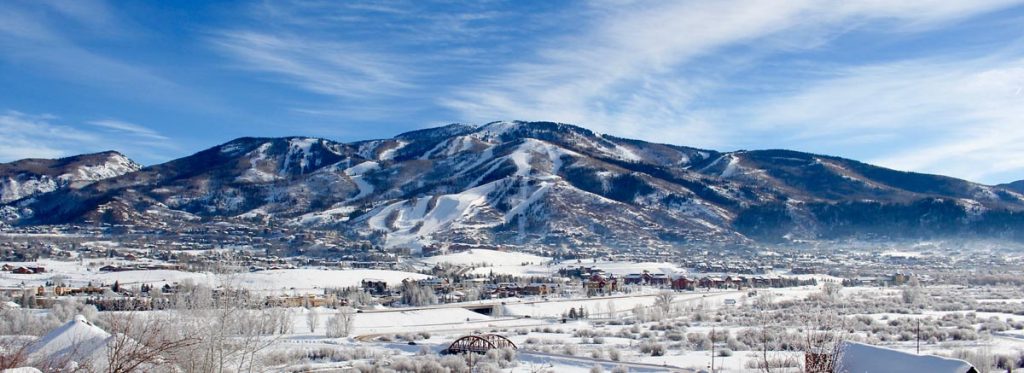 view of snowy Steamboat valley and the ski area