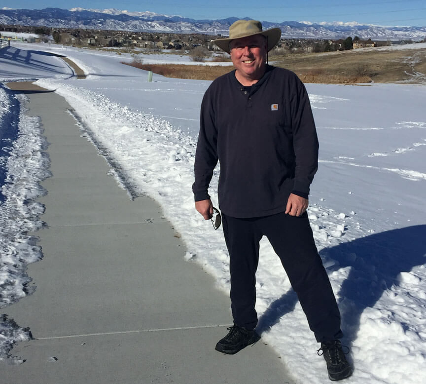 Jim Leuenberger on the trail near his and wife Susan’s home in January, where they walk several times a week.