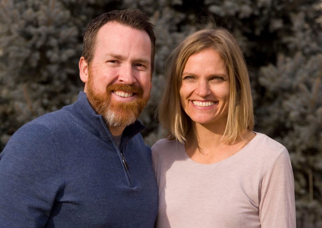 Nicole and John Fowler outside their home in Centennial in late February.