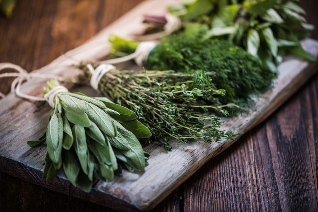Fresh herbs on a platter