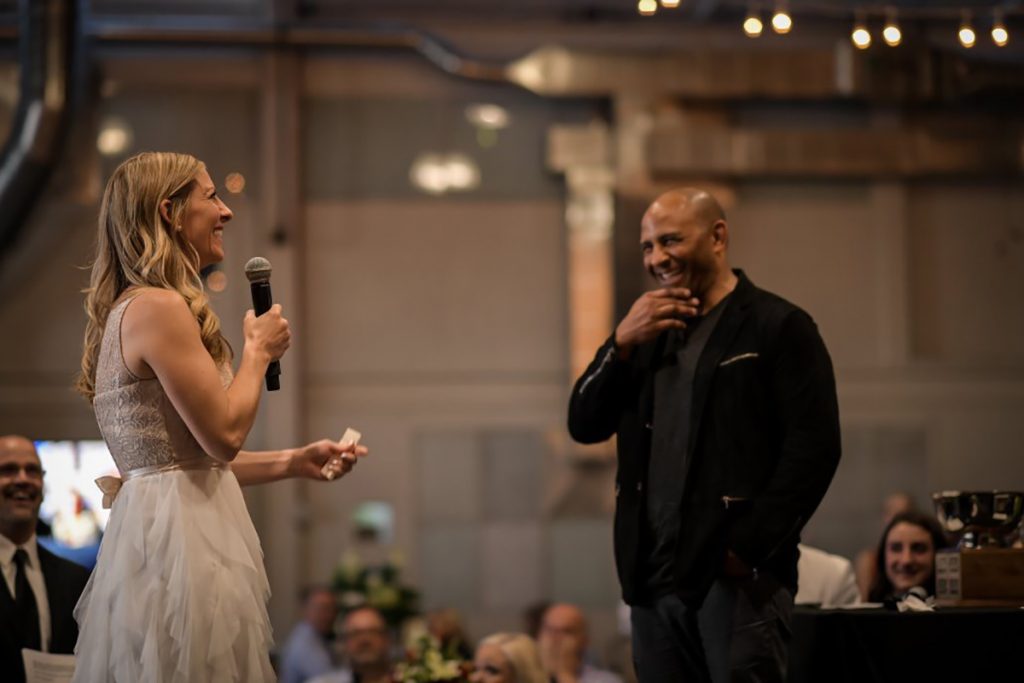 Jeff Bramstedt and Melinda Ray are honored during a liver transplant event.