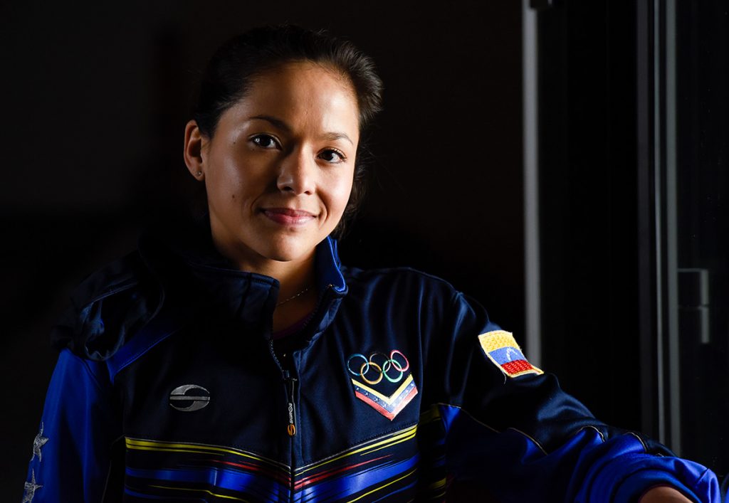 Jessica López wearing her jacket from the Rio Olympics