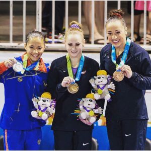 Olympic gymnast Jessica López at a medal ceremony