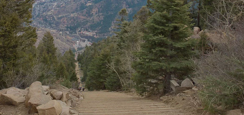 Etched into a former funicular rail line, The Manitou Incline ascends nearly 2,000 vertical feet in less than a mile. Photo courtesy of the City of Colorado Springs.