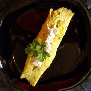 mindful cooking and eating can help you relax. Try making this simple omelet with goat cheese.