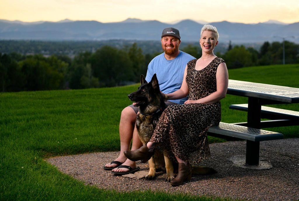 Lauren Race with her boyfriend, Luke, and their dog, Kane.