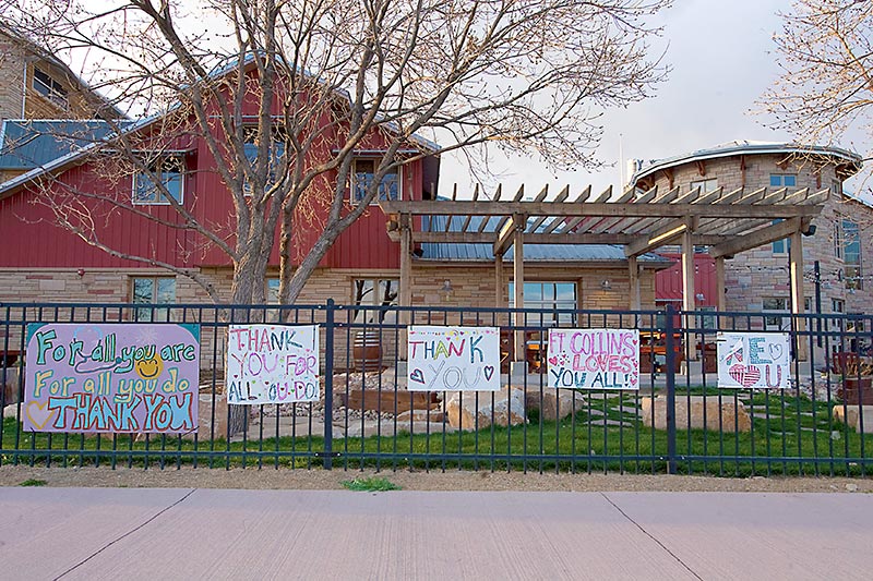 thank you health care workers signs outside Odelle Brewery in Colorado.