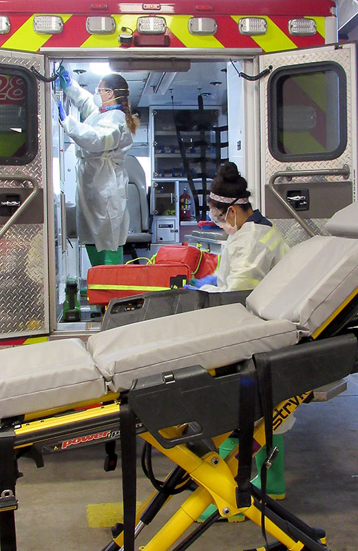 UCHealth specially trained team does a deep clean of an ambulance making it safe for EMS to response to medical emergencies during the pandemic.