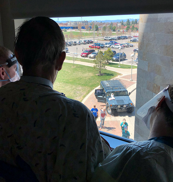 first Colorado convalescent plasma patient leaves ICU - Dr. Michael Leonard got to stand up and wave to his wife, son and dog on Monday