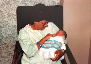 mom holds newborn, who is among the family's four generations born at the same hospital.