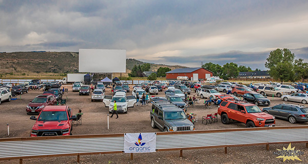 Drive-in theater in Fort Collins set up for live music concert.