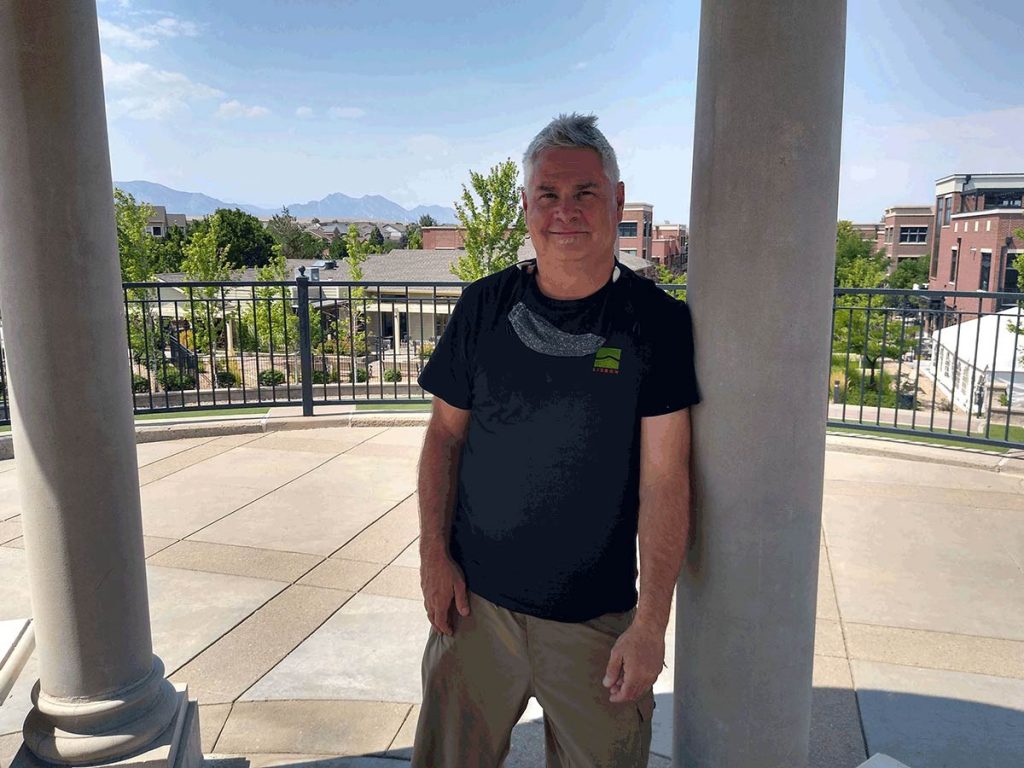 Paramedic Glen Andrews near his home in Arvada, three weeks after his heart attack in late July. Photo by UCHealth.