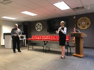 El Paso County Sheriff Bill Elder receives Stop the Bleed kits, a donation of the UCHealth Memorial Hospital Foundation. Photo: UCHealth.