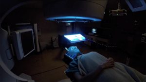 patient watches RadFlix system during radiation oncology treatments.