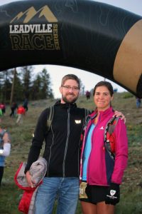 This photo shows a man and woman prior to a 50 mile race.