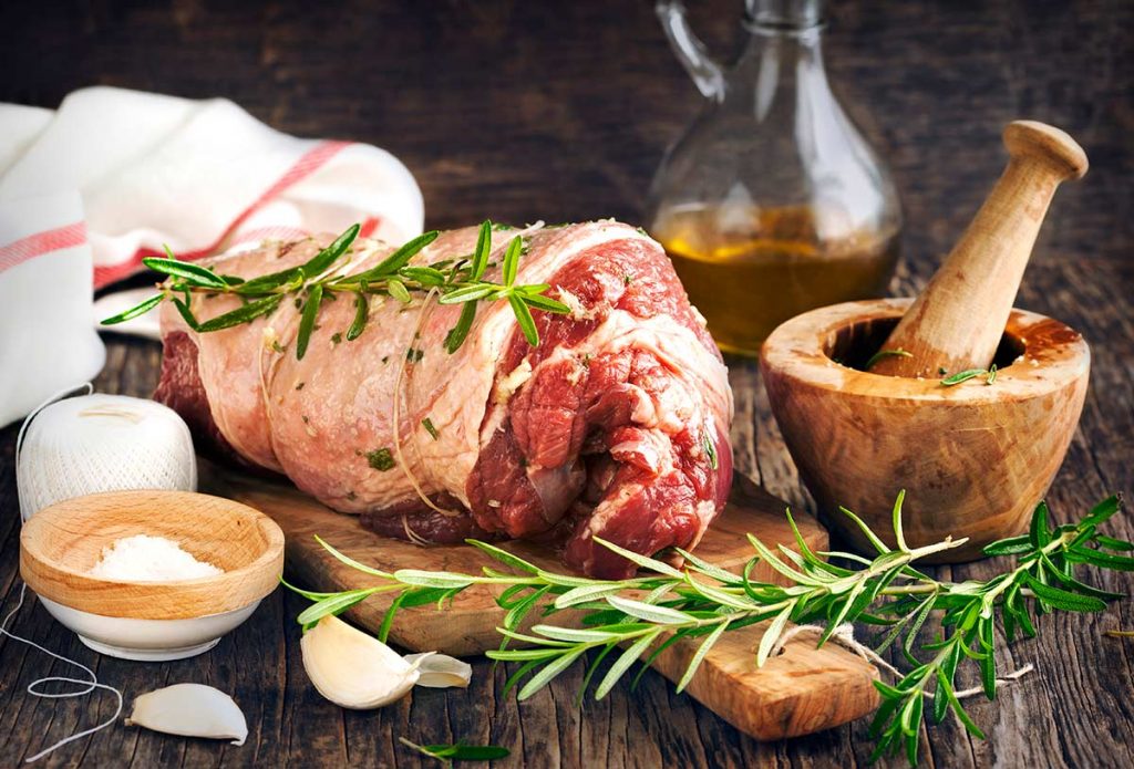A photo of roasted leg of lamb, to which fish oil, a great umami carrier, can be added.
